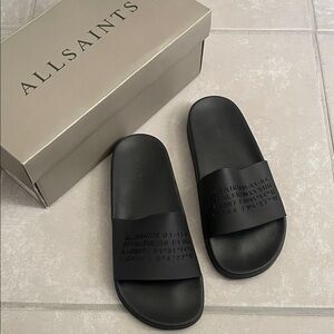 All Saints Black Embossed Slide Sandals